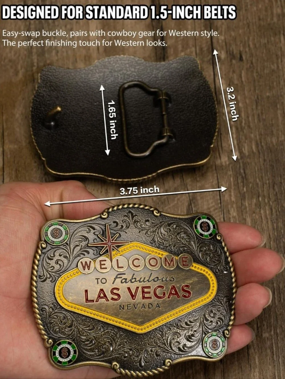 New Western Welcome to Fabulous Las Vegas Casino In Belt Buckle Choose Color